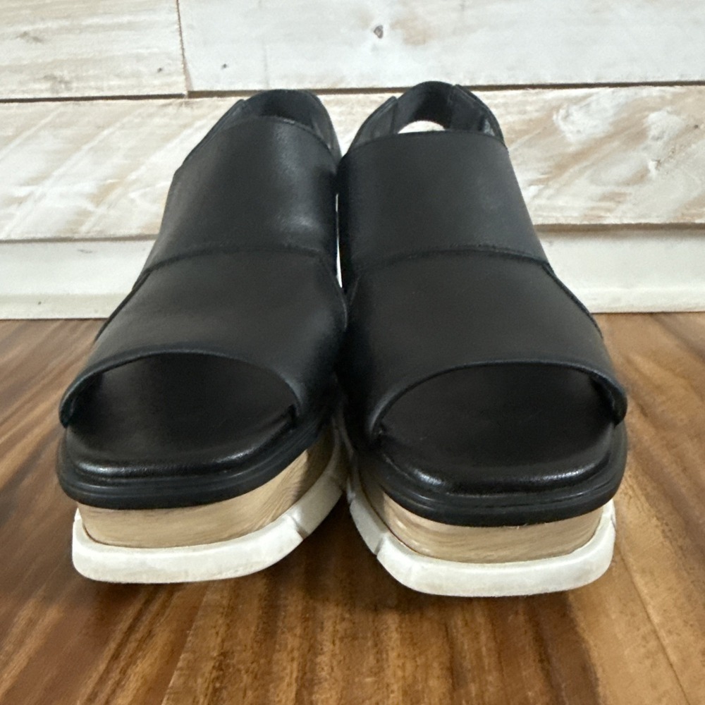 Sorel Black Joanie Wedge Sandals | Women's Leather Slingback 7.5 Fast Shipping - Picture 2 of 12